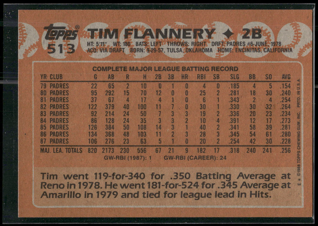 1988 Topps #513 Tim Flannery