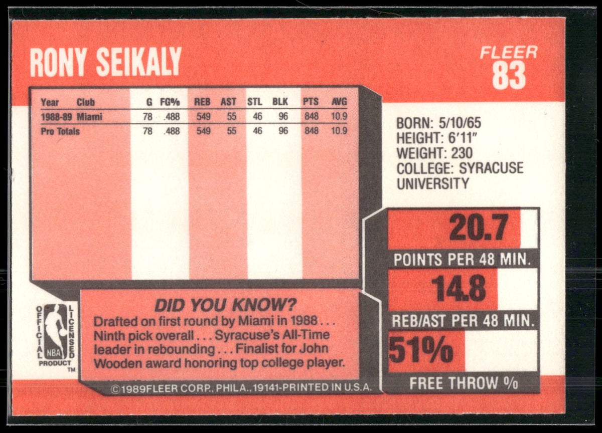 1989-90 Fleer #83 Rony Seikaly