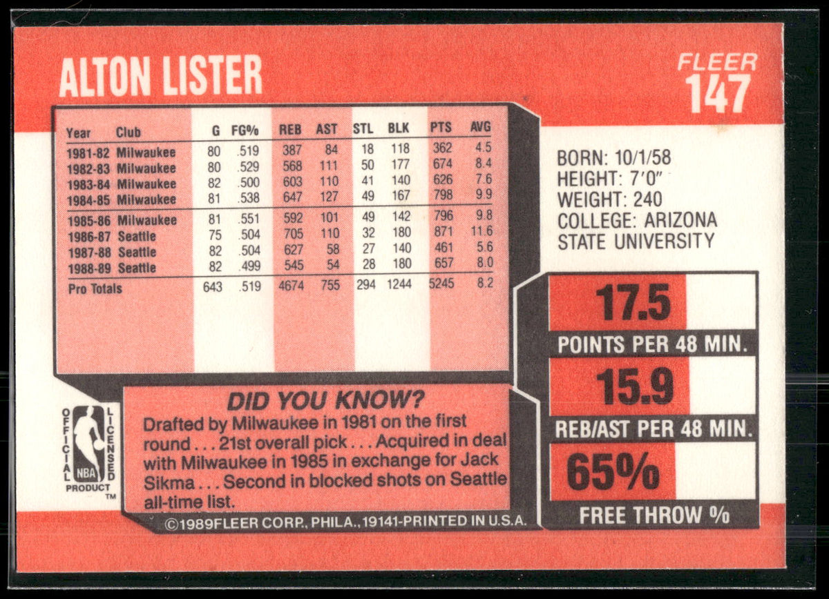 1989-90 Fleer #147 Alton Lister