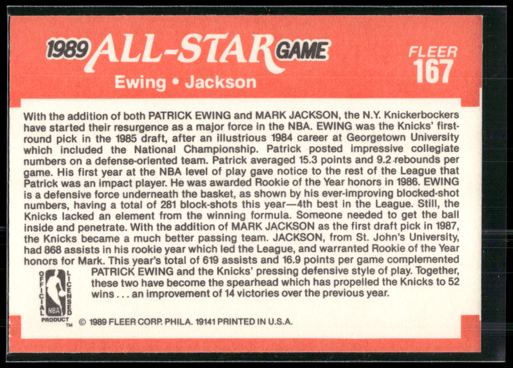 1989-90 Fleer #167 Patrick Ewing / Mark Jackson