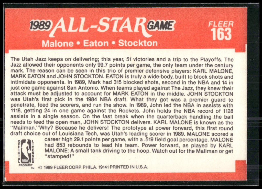 1989-90 Fleer #163 Karl Malone / Mark Eaton / John Stockton