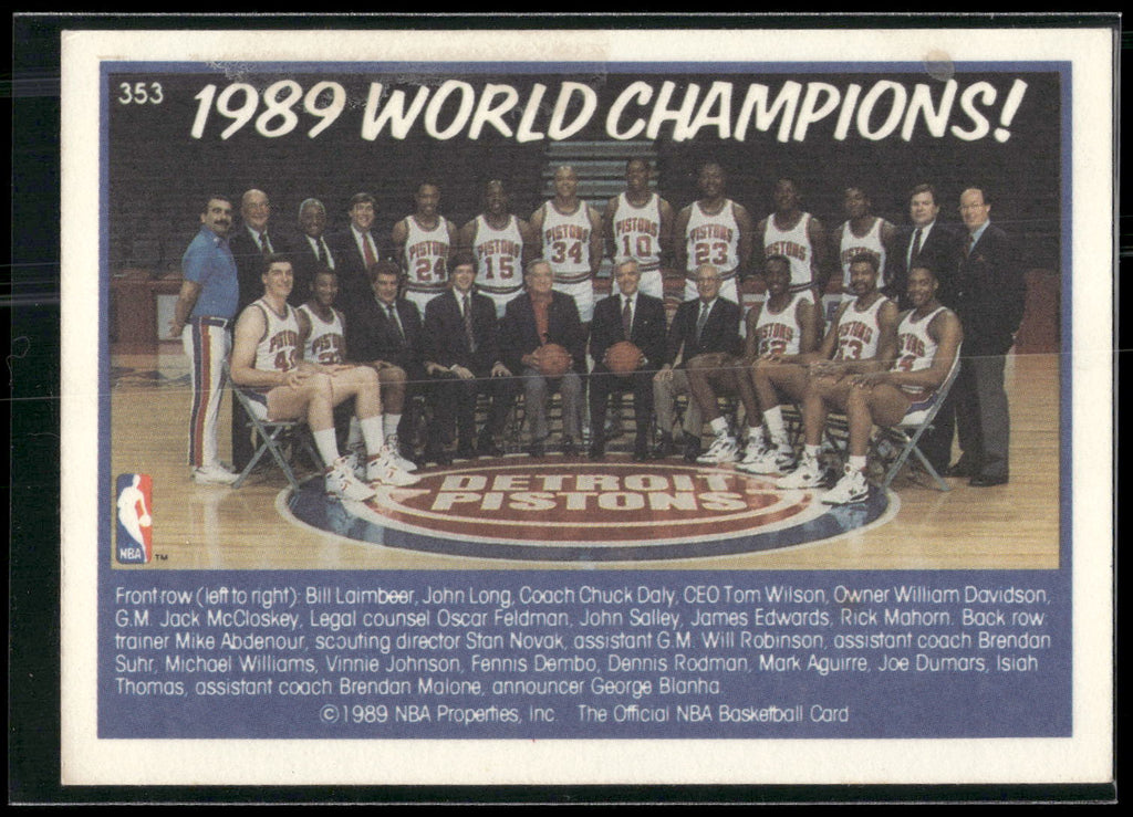 1989-90 Hoops #353b Detroit Pistons Champions