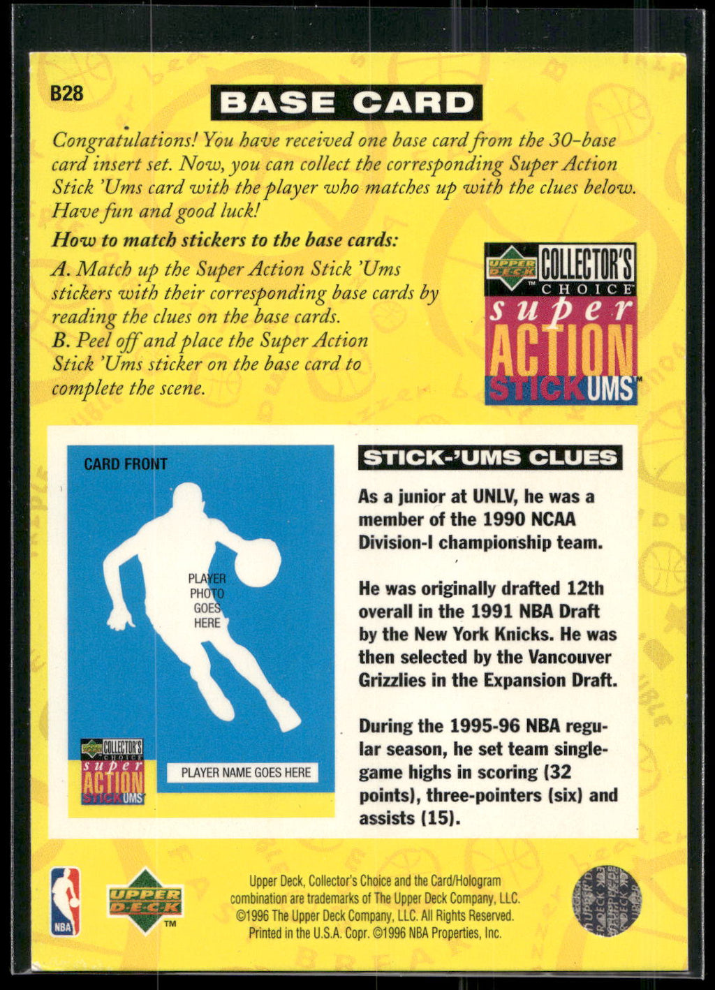 1996-97 Collector's Choice #B28 Greg Anthony Super Action Stick 'Ums