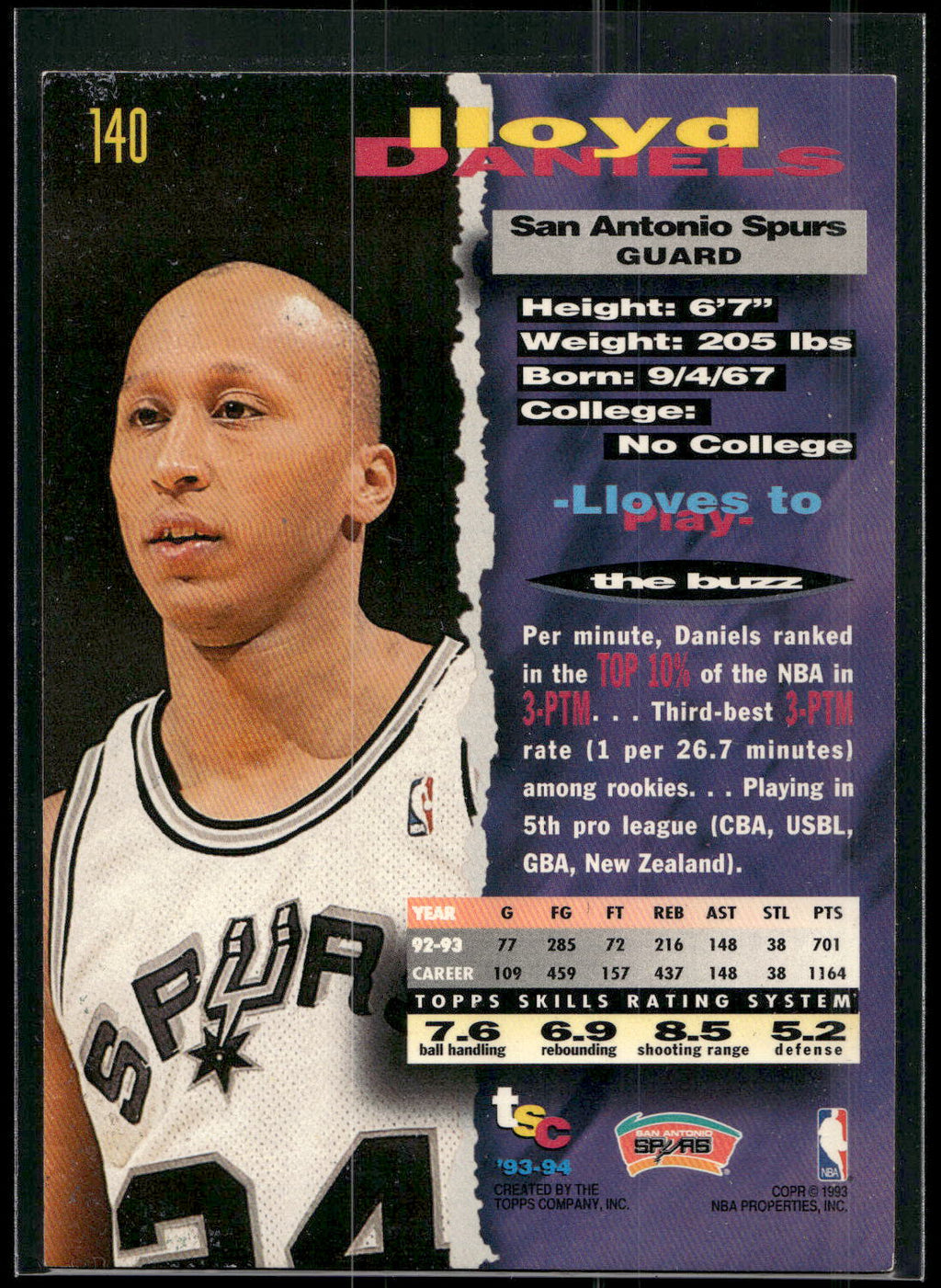 1993-94 Stadium Club #140 Lloyd Daniels