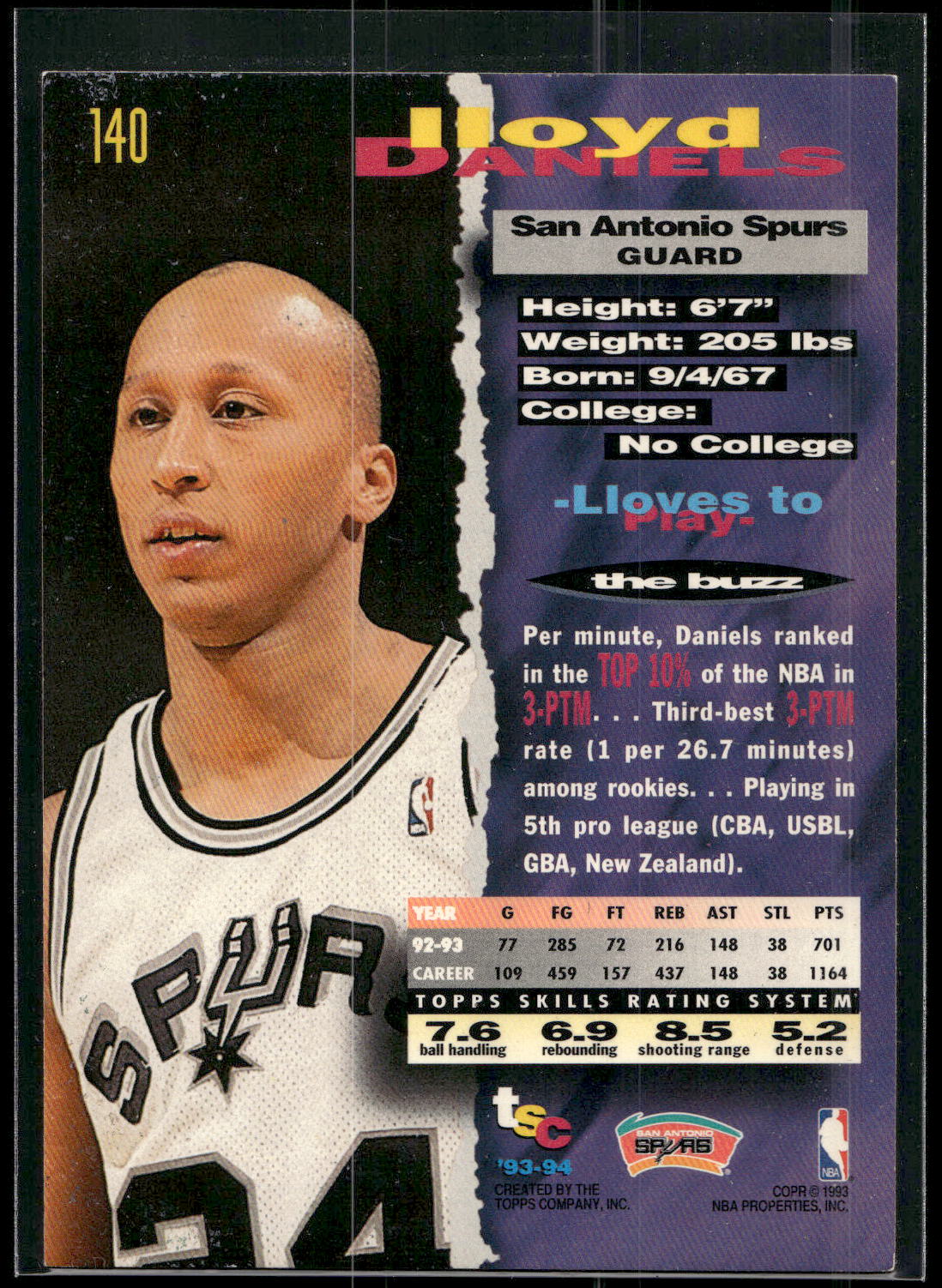 1993-94 Stadium Club #140 Lloyd Daniels