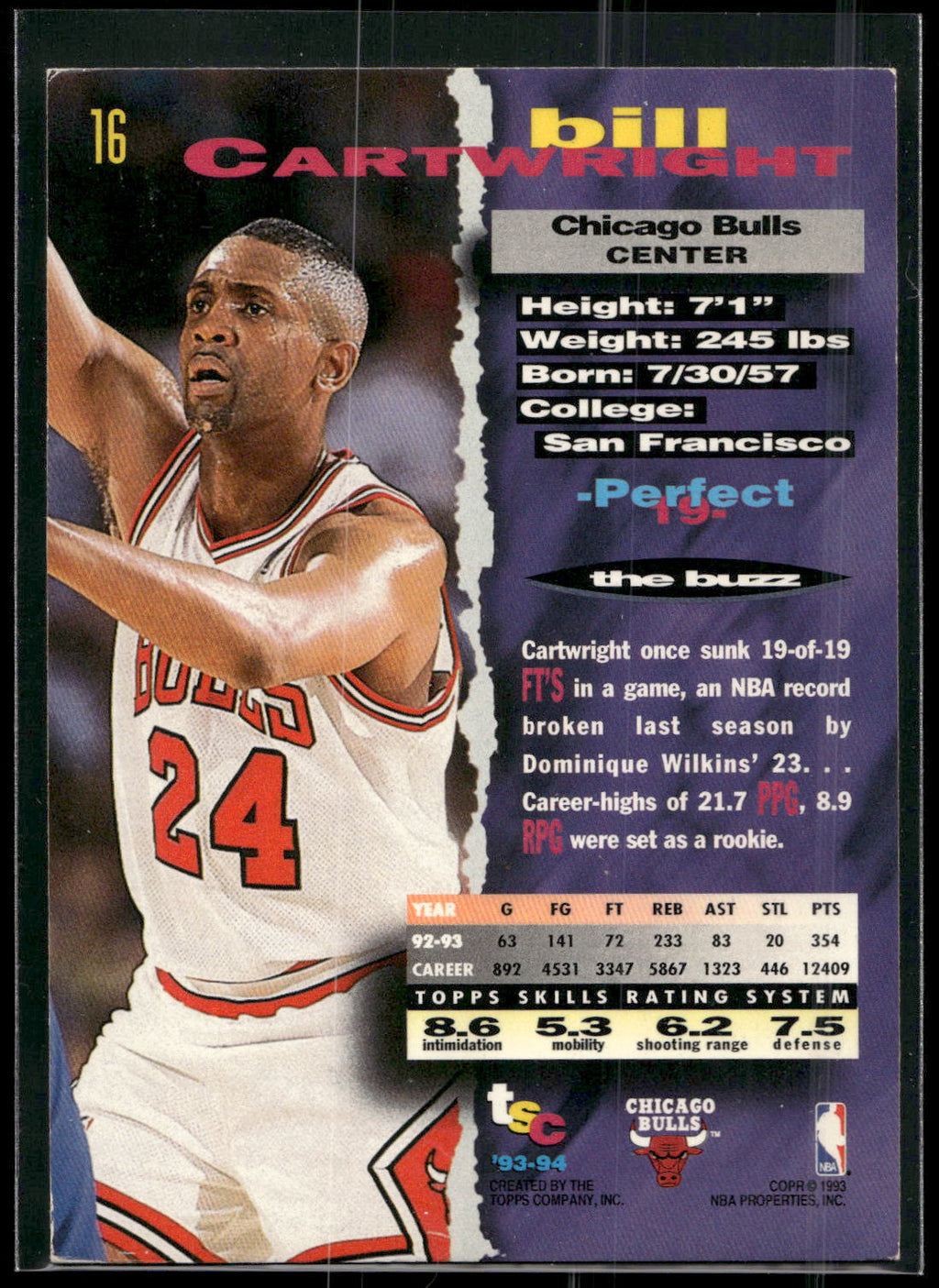 1993-94 Stadium Club #16 Bill Cartwright