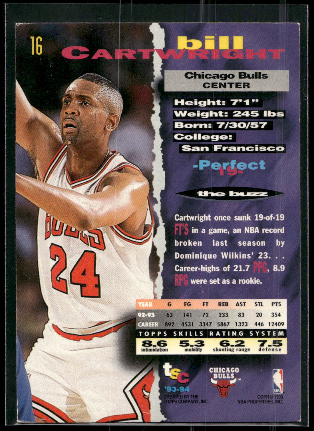 1993-94 Stadium Club #16 Bill Cartwright