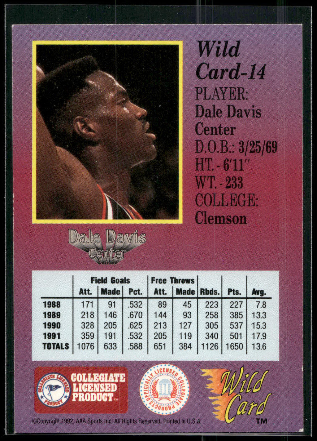 1991-92 Wild Card #14 Dale Davis