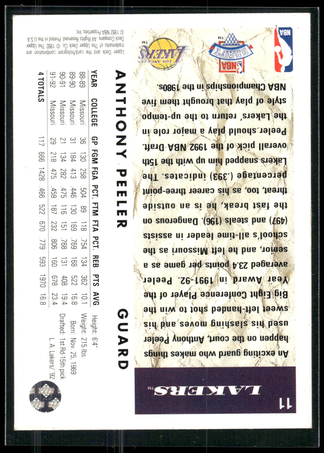 1992-93 Upper Deck #11 Anthony Peeler