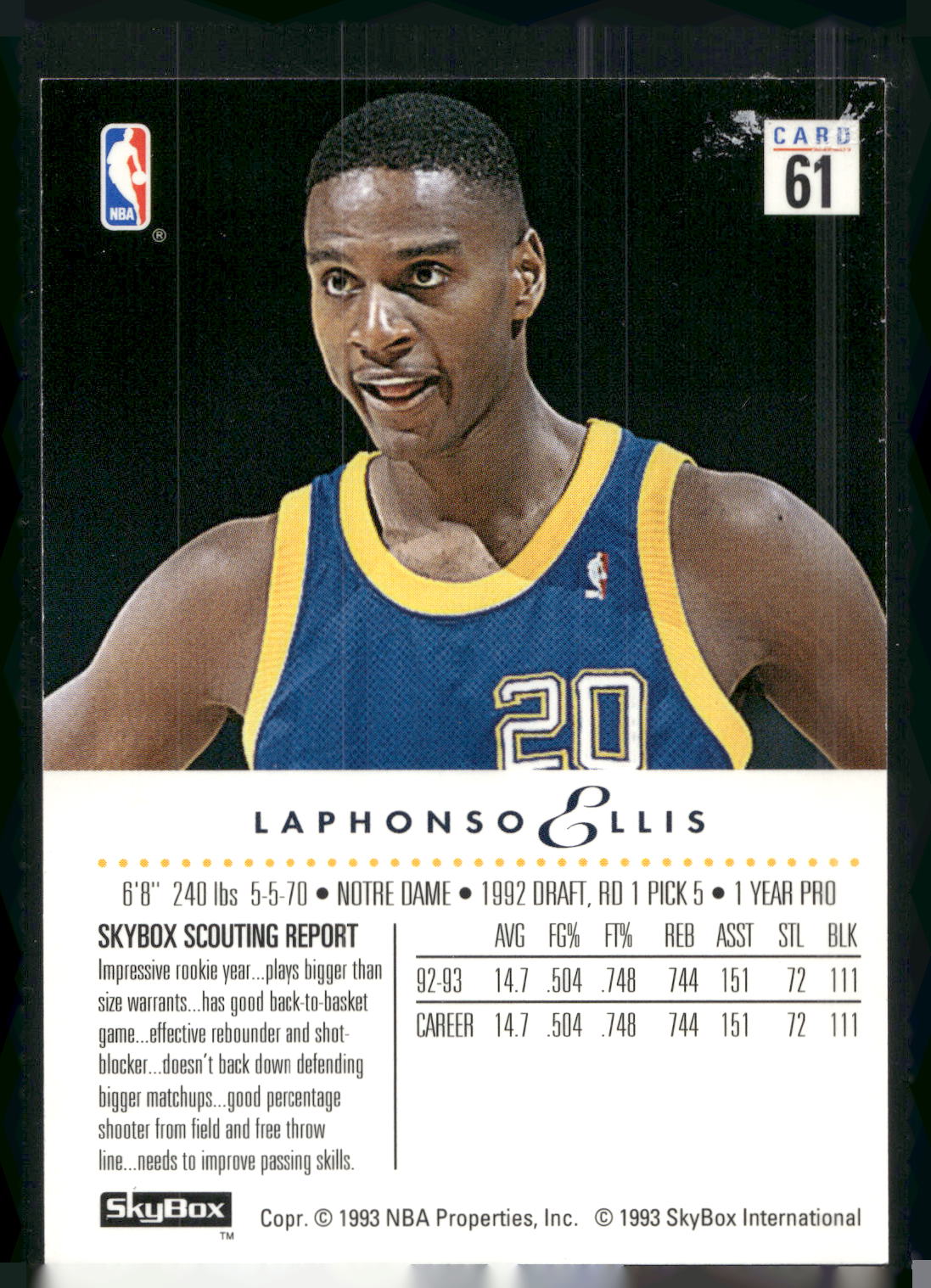 1993-94 SkyBox Premium #61 LaPhonso Ellis