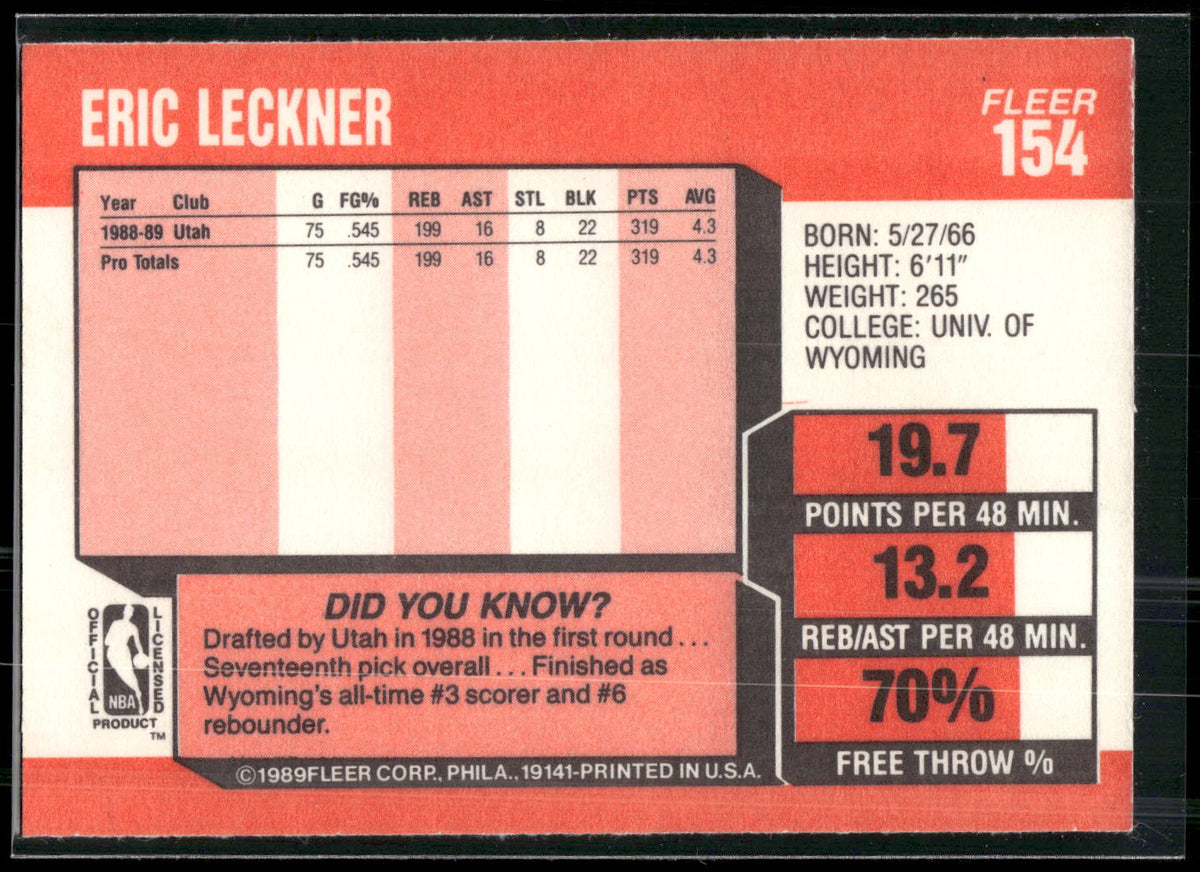 1989-90 Fleer #154 Eric Leckner