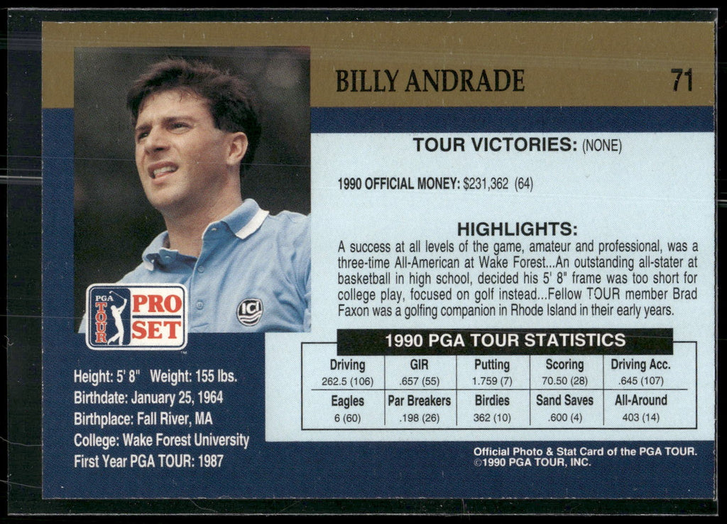 1990 Pro Set PGA Tour #71 Billy Andrade