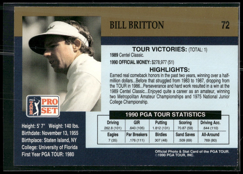 1990 Pro Set PGA Tour #72 Bill Britton