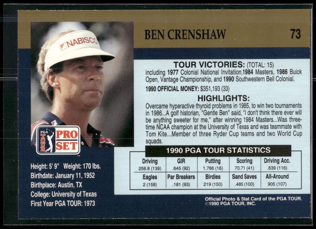 1990 Pro Set PGA Tour #73 Ben Crenshaw
