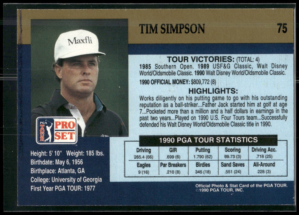 1990 Pro Set PGA Tour #75 Tim Simpson