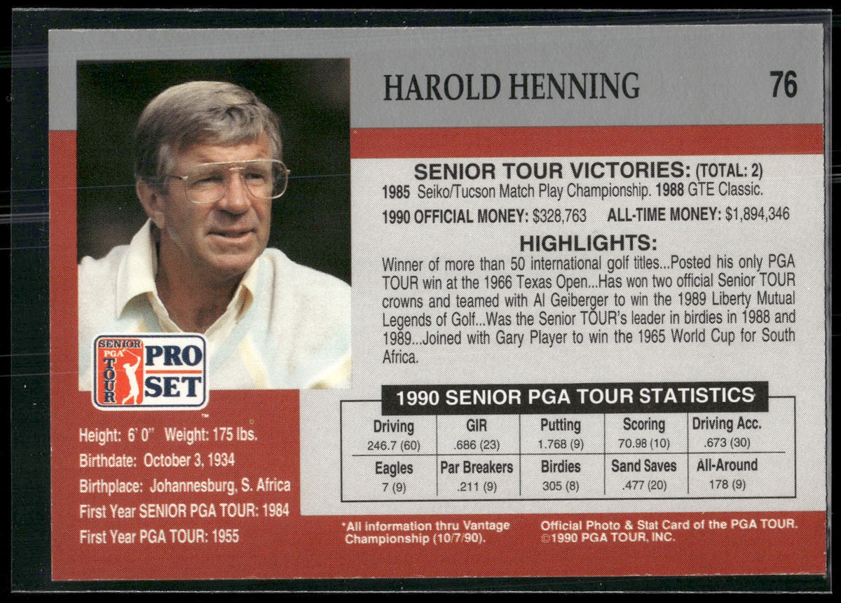 1990 Pro Set PGA Tour #76 Harold Henning