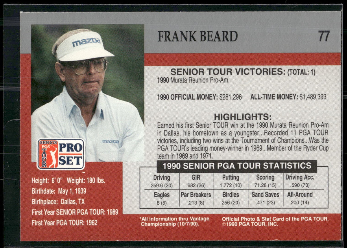 1990 Pro Set PGA Tour #77 Frank Beard