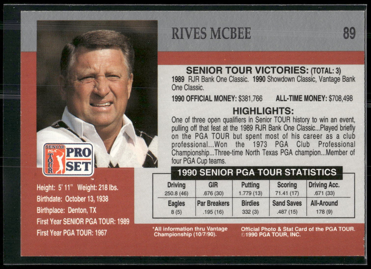 1990 Pro Set PGA Tour #89 Rives McBee