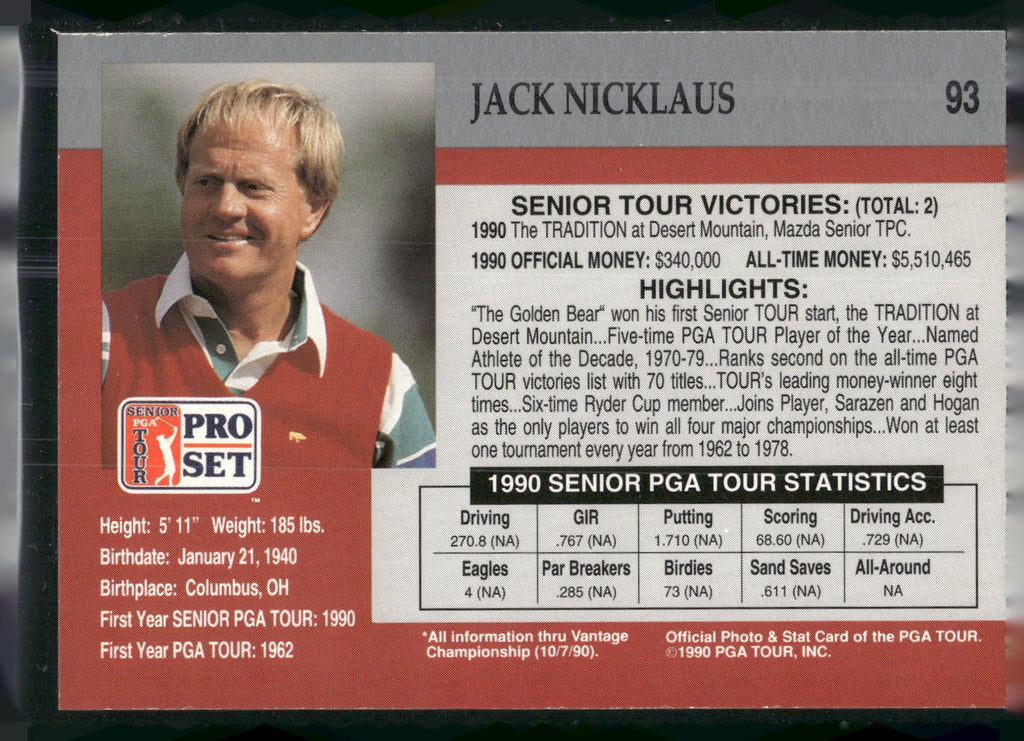 1990 Pro Set PGA Tour #93 Jack Nicklaus