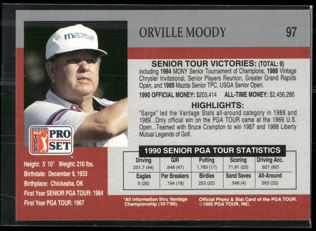 1990 Pro Set PGA Tour #97 Orville Moody