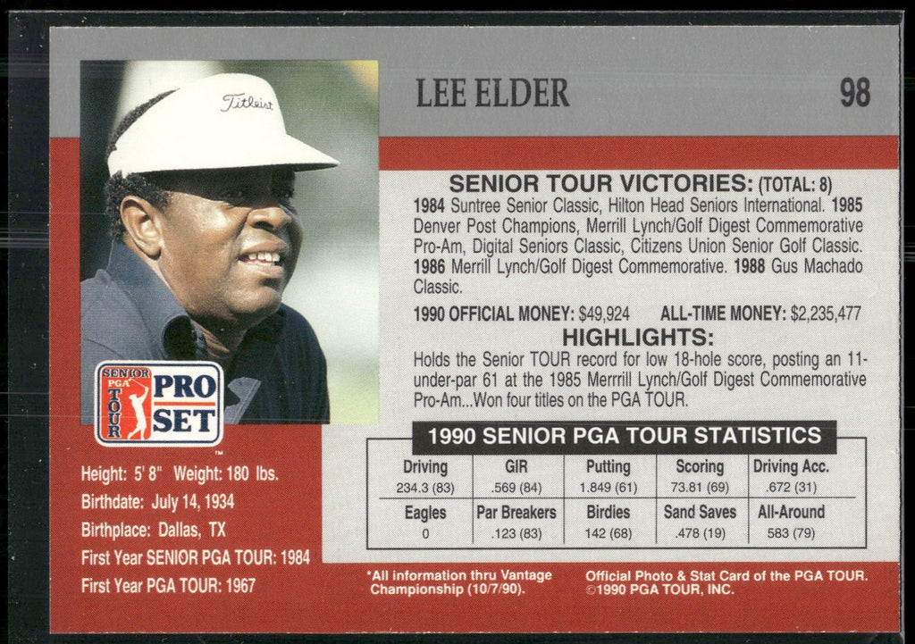 1990 Pro Set PGA Tour #98 Lee Elder