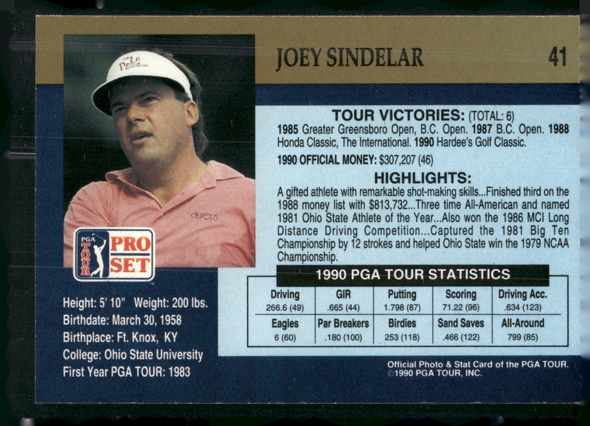 1990 Pro Set PGA Tour #41 Joey Sindelar