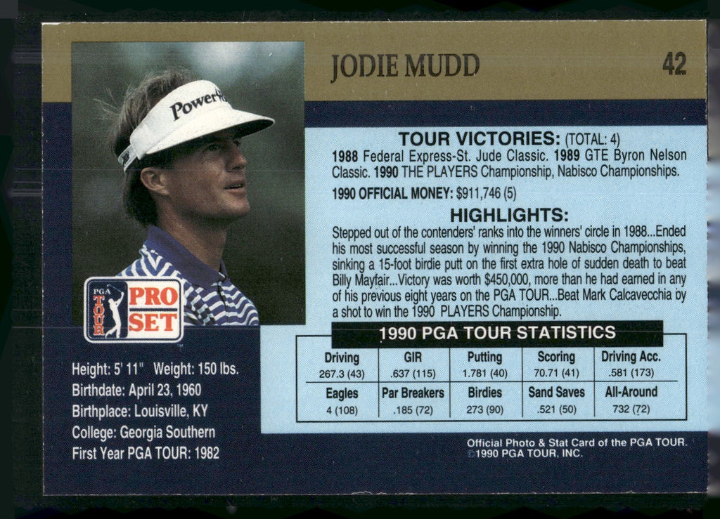 1990 Pro Set PGA Tour #42 Jodie Mudd