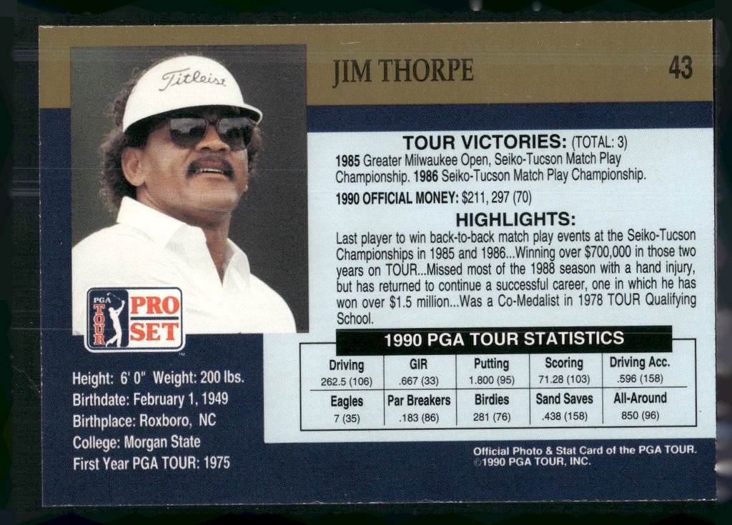 1990 Pro Set PGA Tour #43 Jim Thorpe