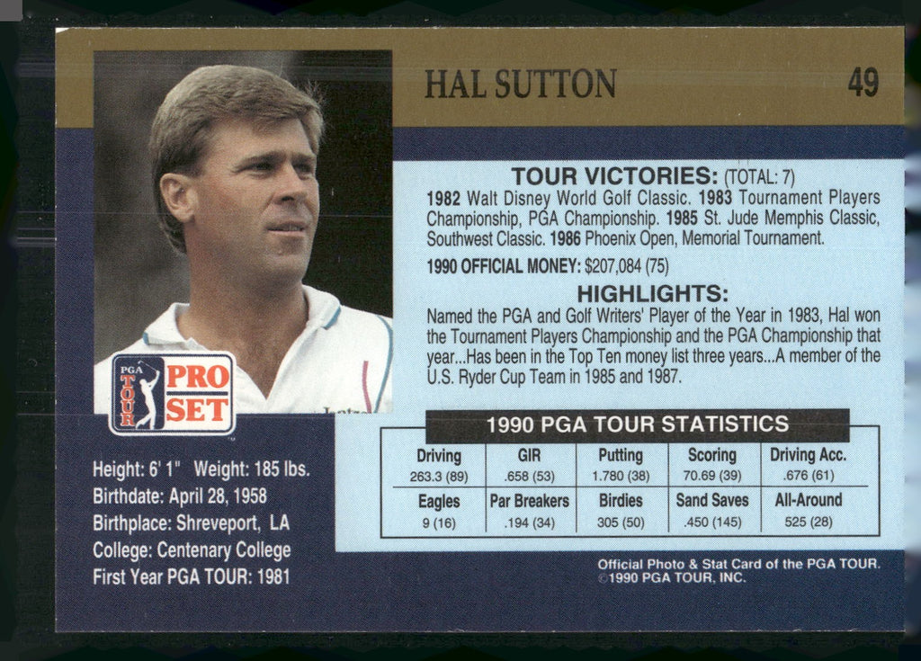 1990 Pro Set PGA Tour #49 Hal Sutton