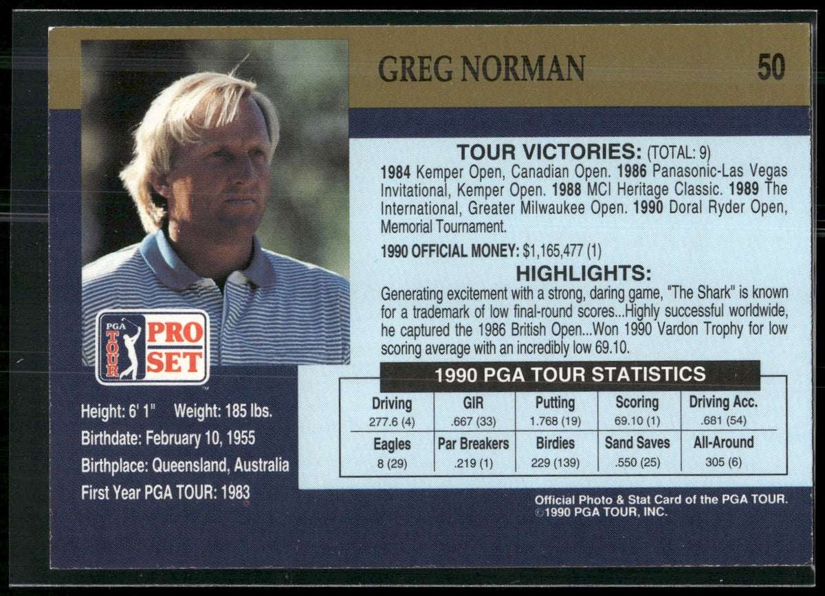 1990 Pro Set PGA Tour #50 Greg Norman