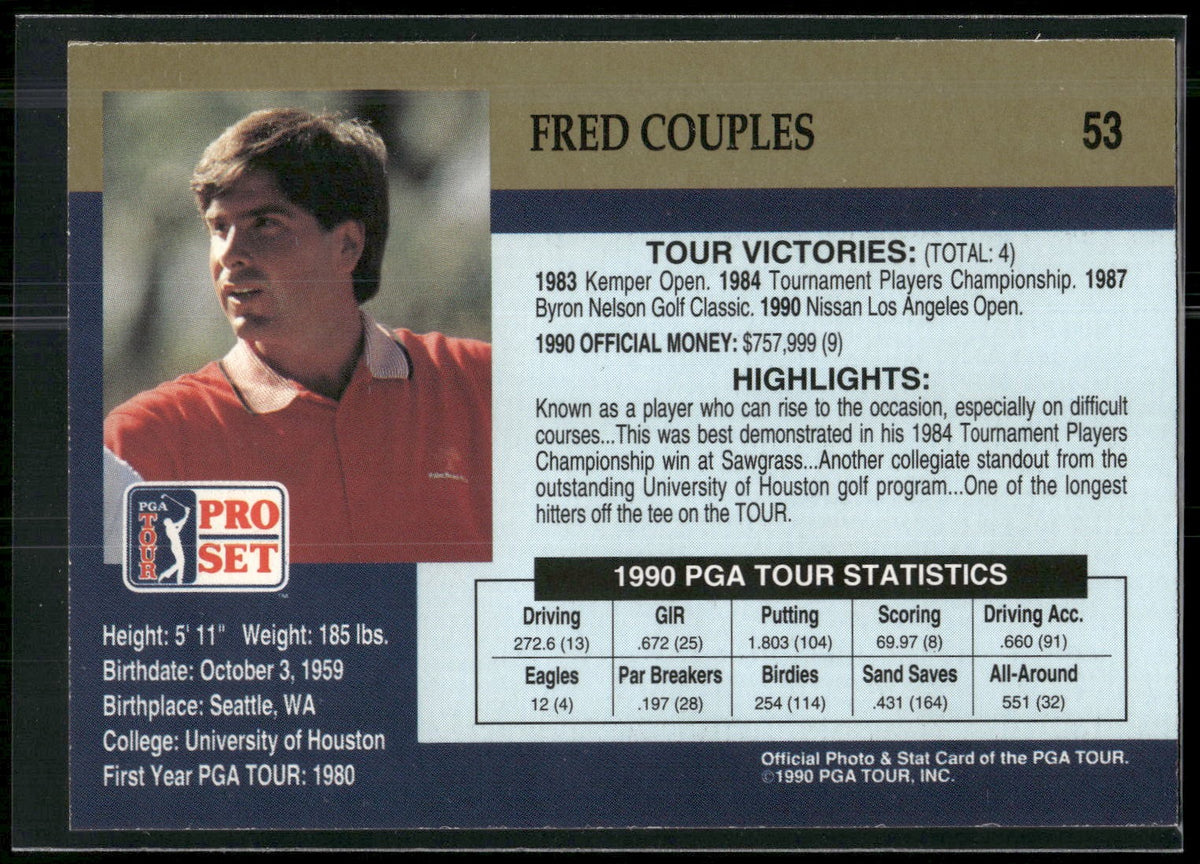 1990 Pro Set PGA Tour #53 Fred Couples