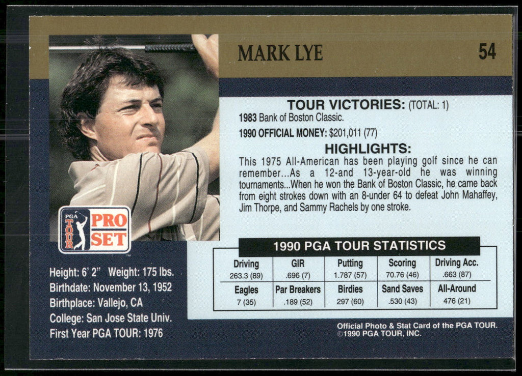 1990 Pro Set PGA Tour #54 Mark Lye