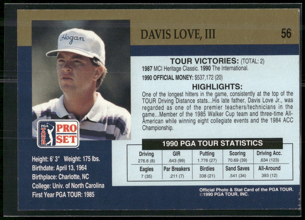 1990 Pro Set PGA Tour #56 Davis Love III