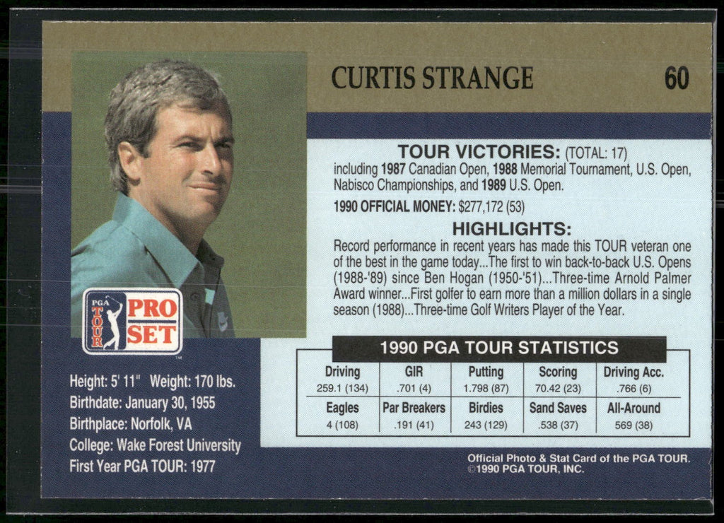 1990 Pro Set PGA Tour #60 Curtis Strange
