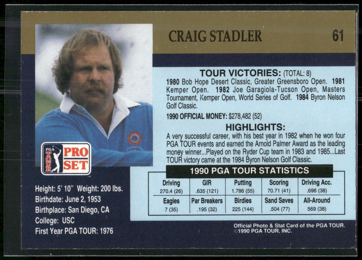 1990 Pro Set PGA Tour #61 Craig Stadler