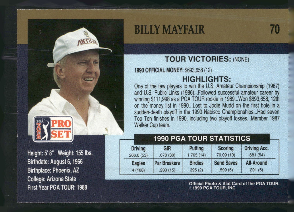 1990 Pro Set PGA Tour #70 Billy Mayfair