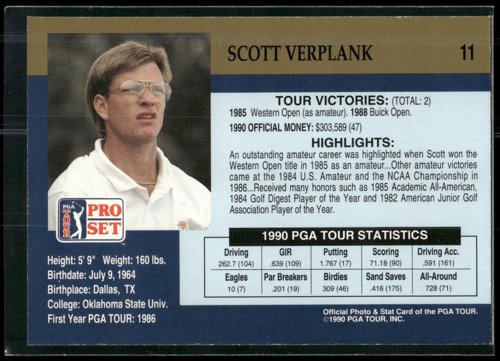 1990 Pro Set PGA Tour #11 Scott Verplank