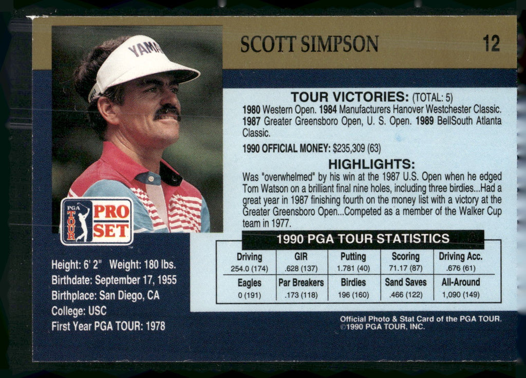 1990 Pro Set PGA Tour #12 Scott Simpson