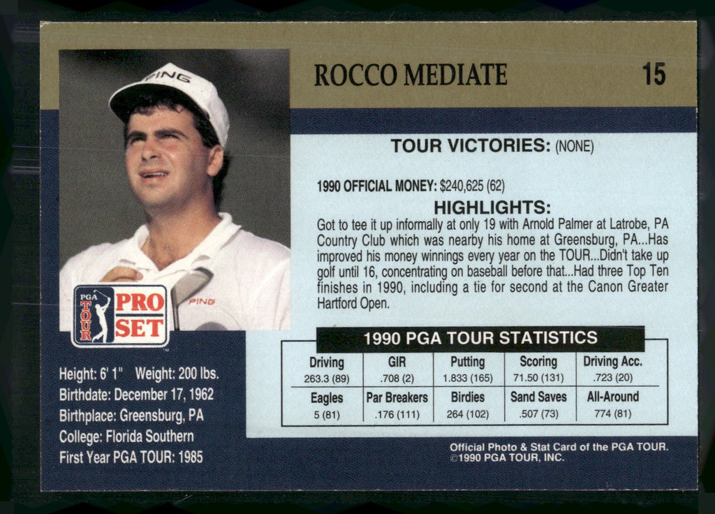 1990 Pro Set PGA Tour #15 Rocco Mediate