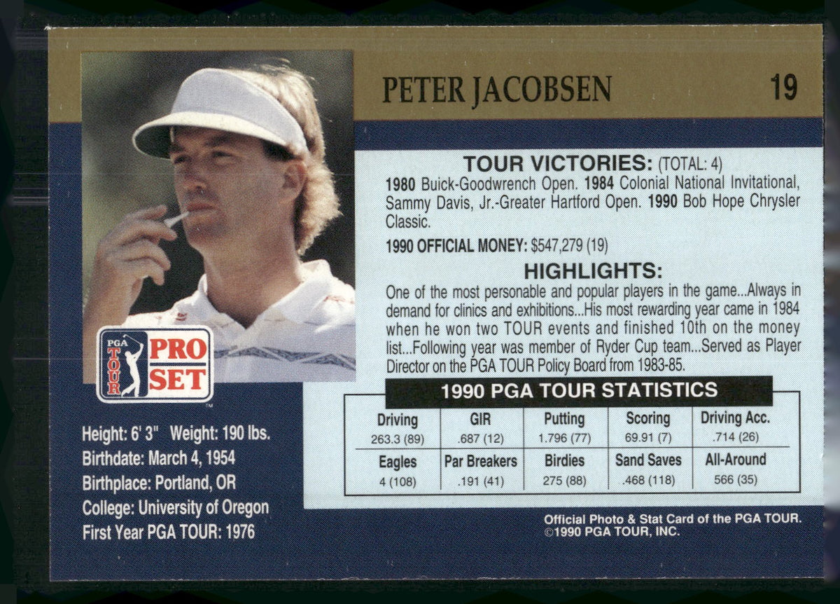 1990 Pro Set PGA Tour #19 Peter Jacobsen