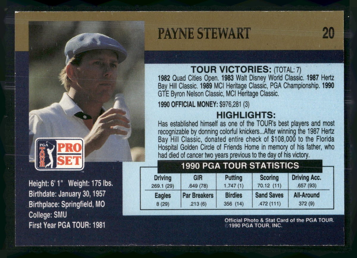 1990 Pro Set PGA Tour #20 Payne Stewart