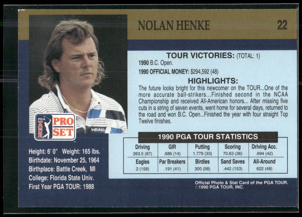 1990 Pro Set PGA Tour #22 Nolan Henke