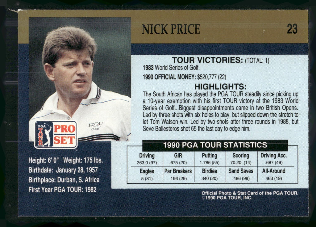 1990 Pro Set PGA Tour #23 Nick Price