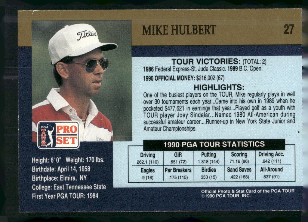 1990 Pro Set PGA Tour #27 Mike Hulbert
