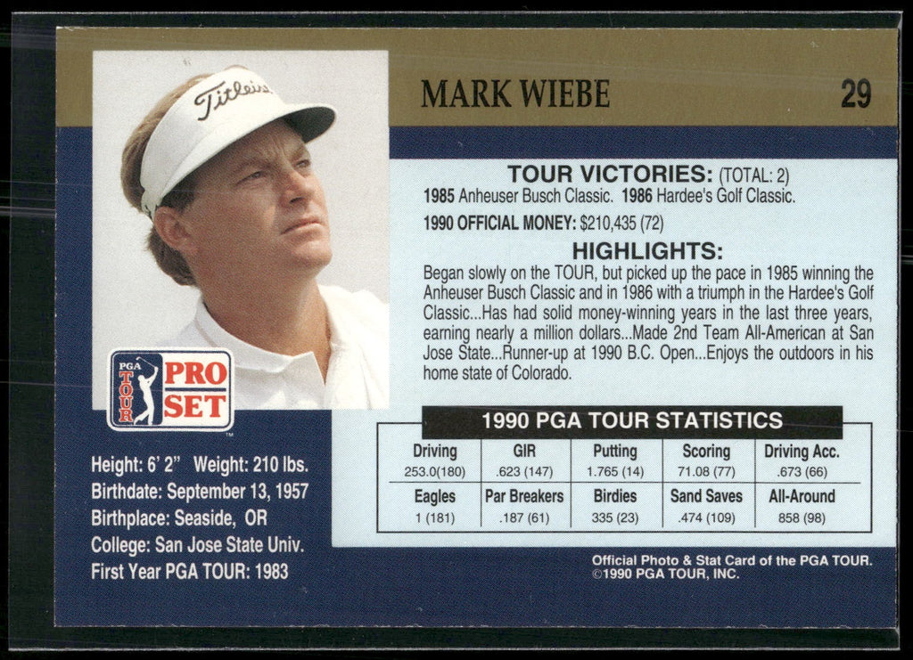 1990 Pro Set PGA Tour #29 Mark Wiebe