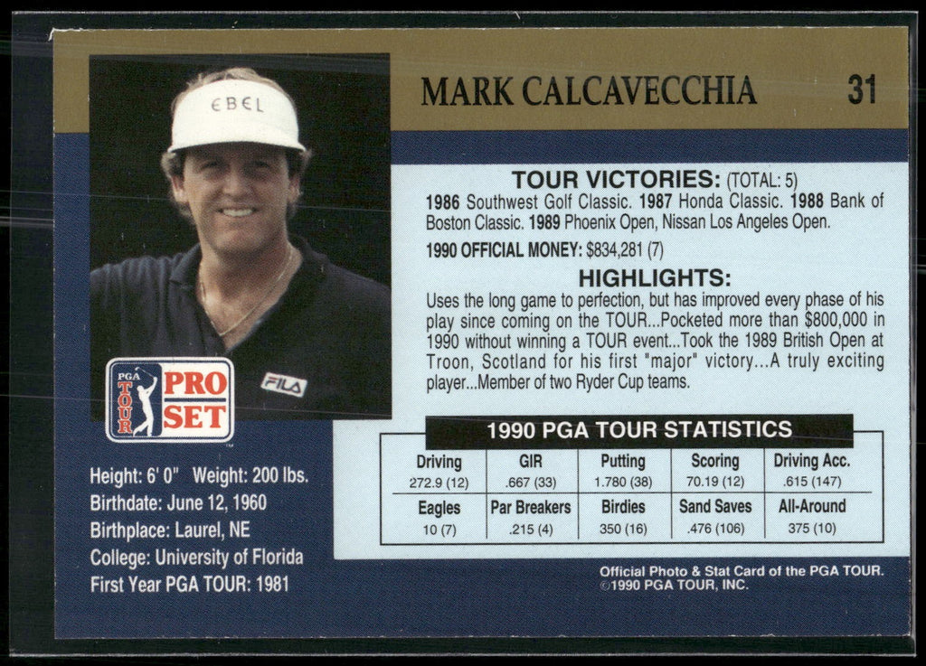 1990 Pro Set PGA Tour #31 Mark Calcavecchia
