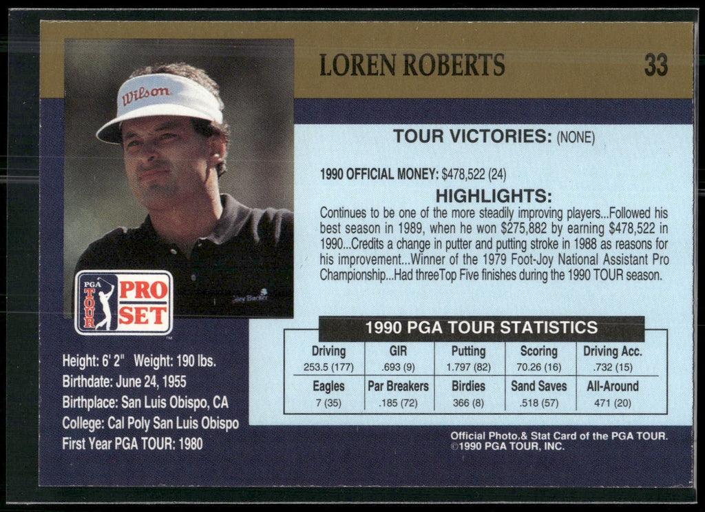 1990 Pro Set PGA Tour #33 Loren Roberts
