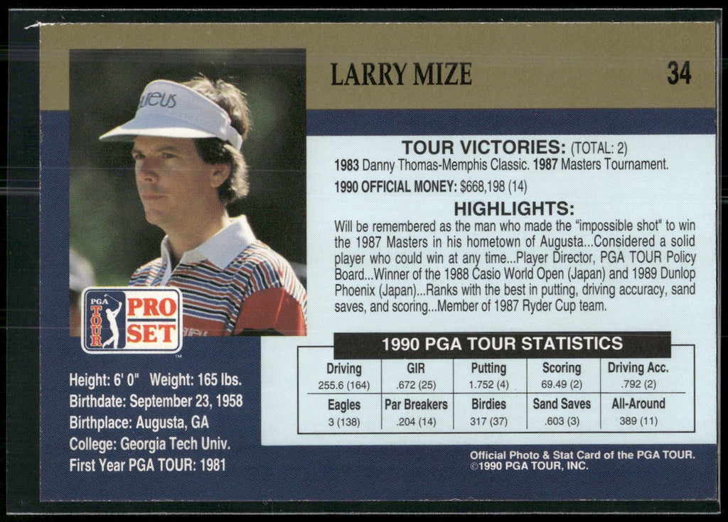 1990 Pro Set PGA Tour #34 Larry Mize