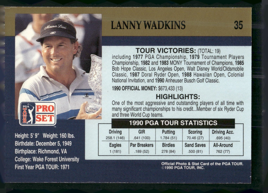 1990 Pro Set PGA Tour #35 Lanny Wadkins