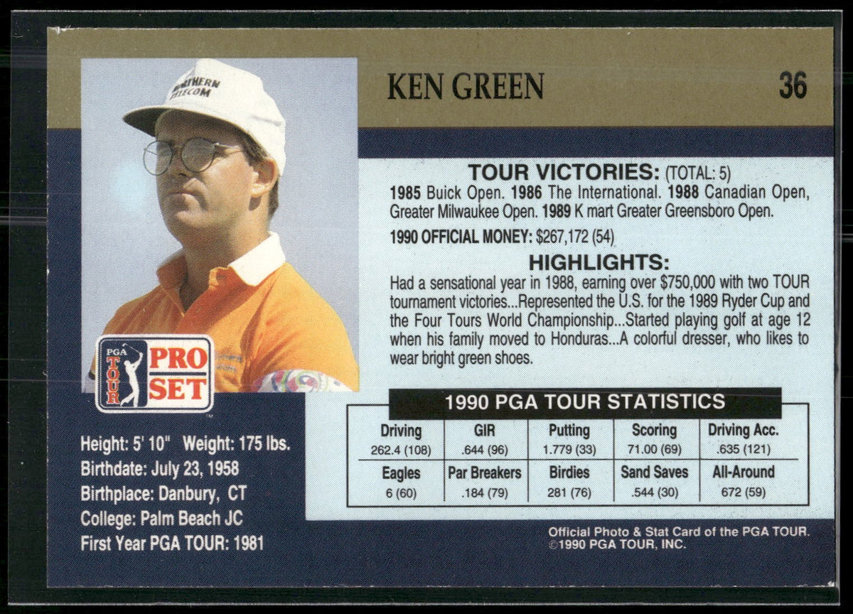 1990 Pro Set PGA Tour #36 Ken Green